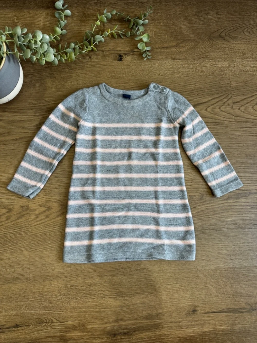 BabyGap Girls 2T Gray Pink Striped Knit Sweater Dress